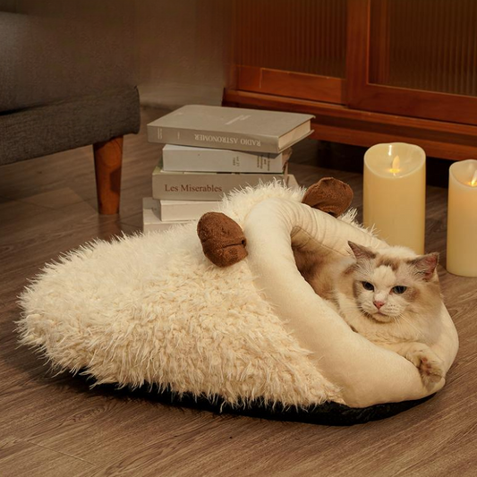 Faux Fur Cozt Cave Covered Cat Bed