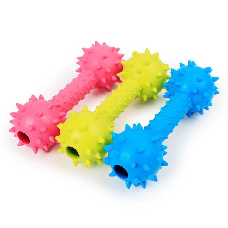 Pet Rubber Dumbbell Chew Toy with Bell