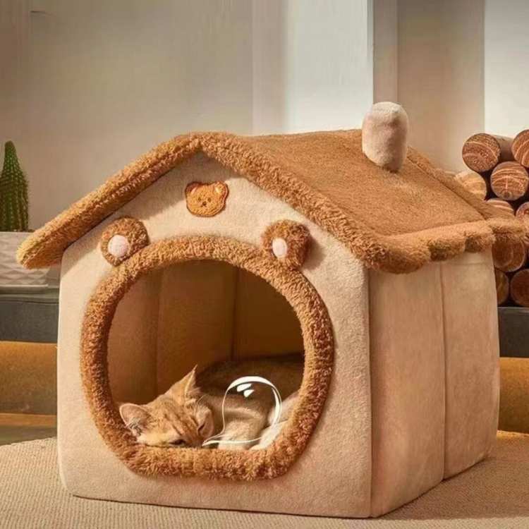 Cozy Fleece Warm Covered Cat House Bed