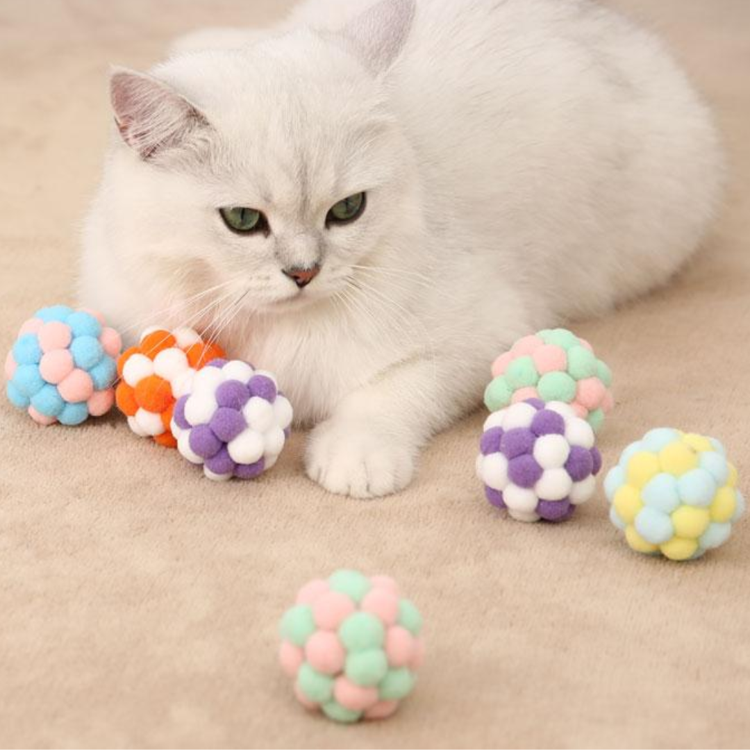 Pom Pom Cat Ball Toys With Bell 7 Count