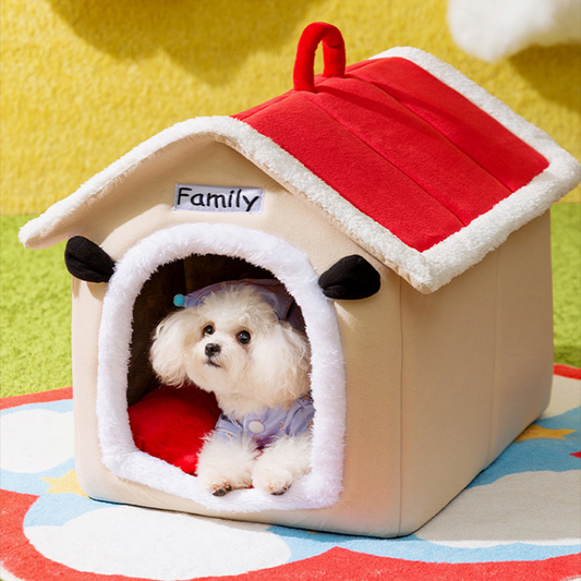 Red Roof House Cat Dog House Bed