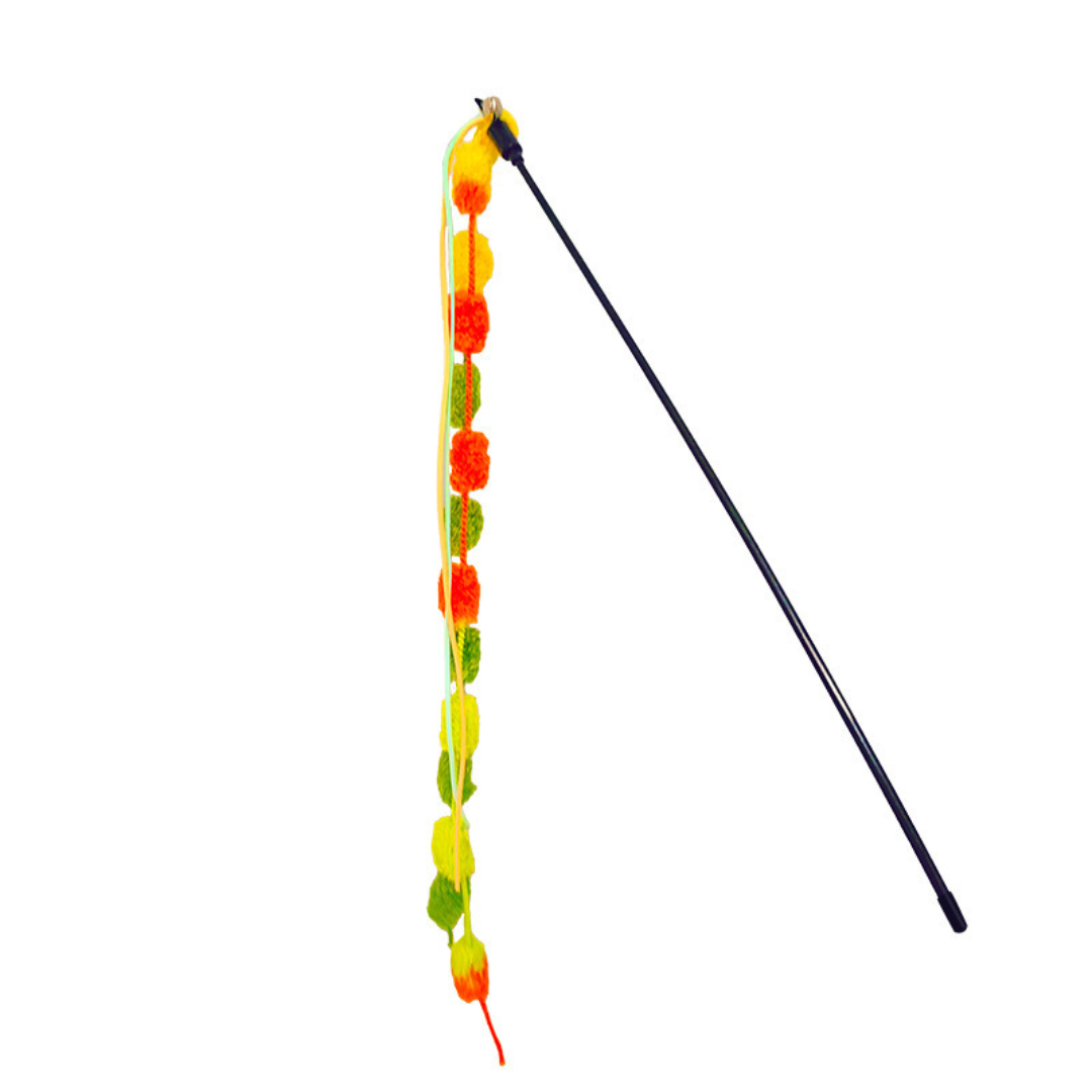 Cat Toys Teaser Wands Colorful Pom Pom