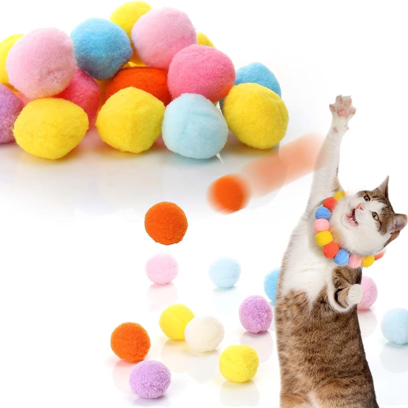 Cat Toy Pom Pom Balls Launcher Interactive Toys for Indoor Cats