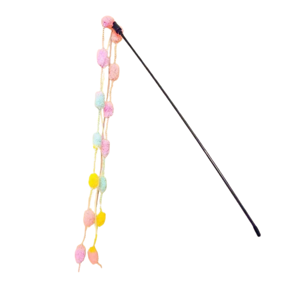 Cat Toys Teaser Wands Colorful Pom Pom