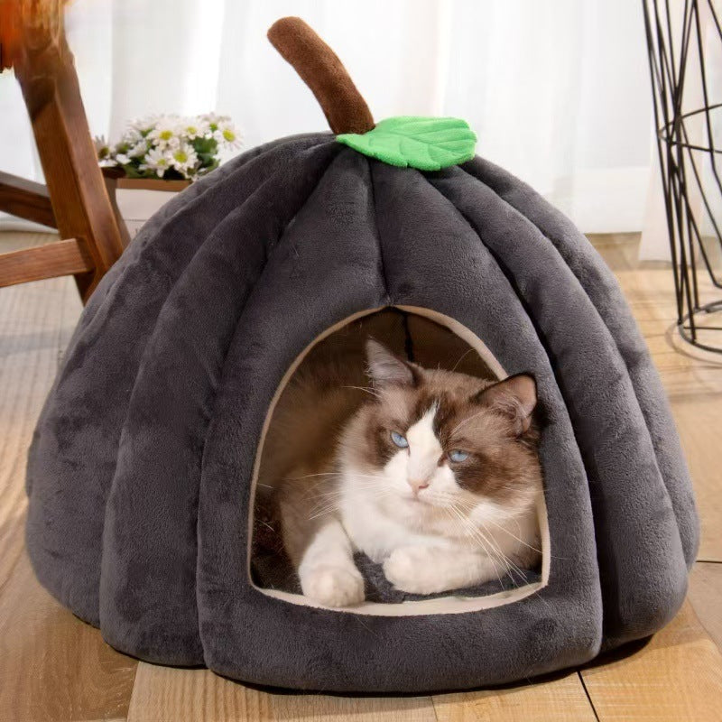 Pumpkin Covered Tent Cat Dog Bed