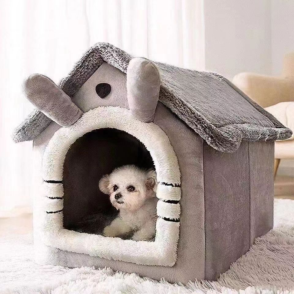 Cozy Gray Covered Cat House Bed